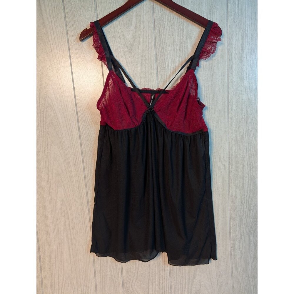 Torrid Curves Sz 2 Babydoll Sheer Lingerie Nightie Black Red Lace Edge